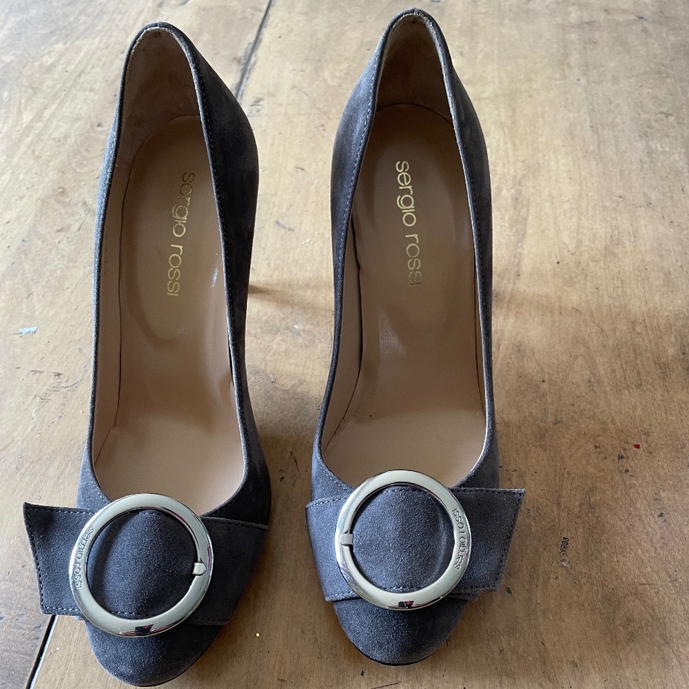 Sergio Rossi Grey Suede Pumps